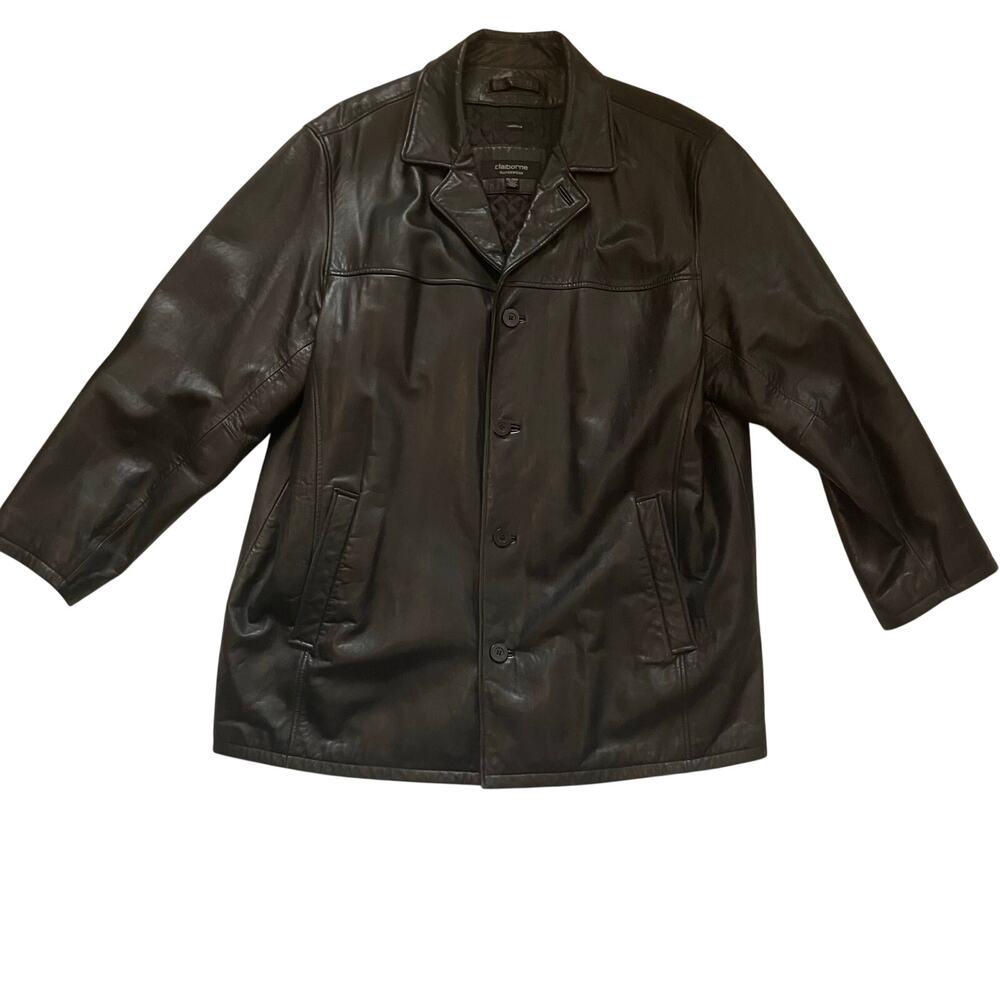 Vintage Claiborne Leather Mob Coat Black Mens XXL Biggie Y2K Car Coat Jacket